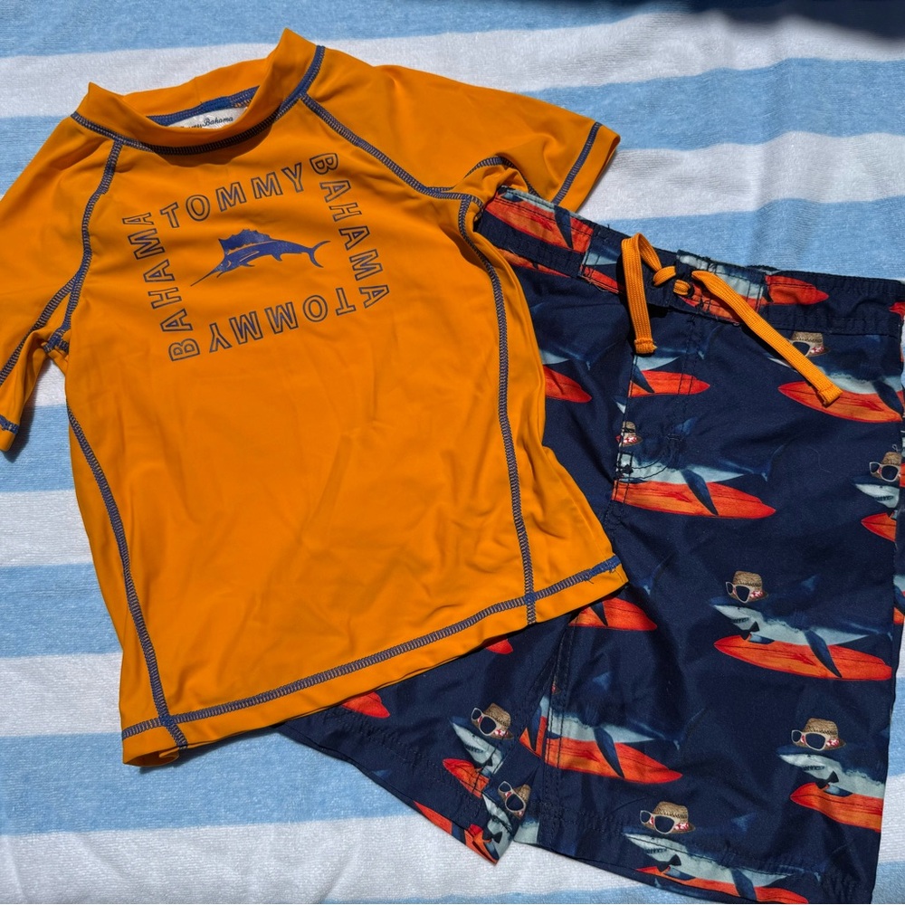 Tommy Bahama Orange and Blue Rashguard Swim Set